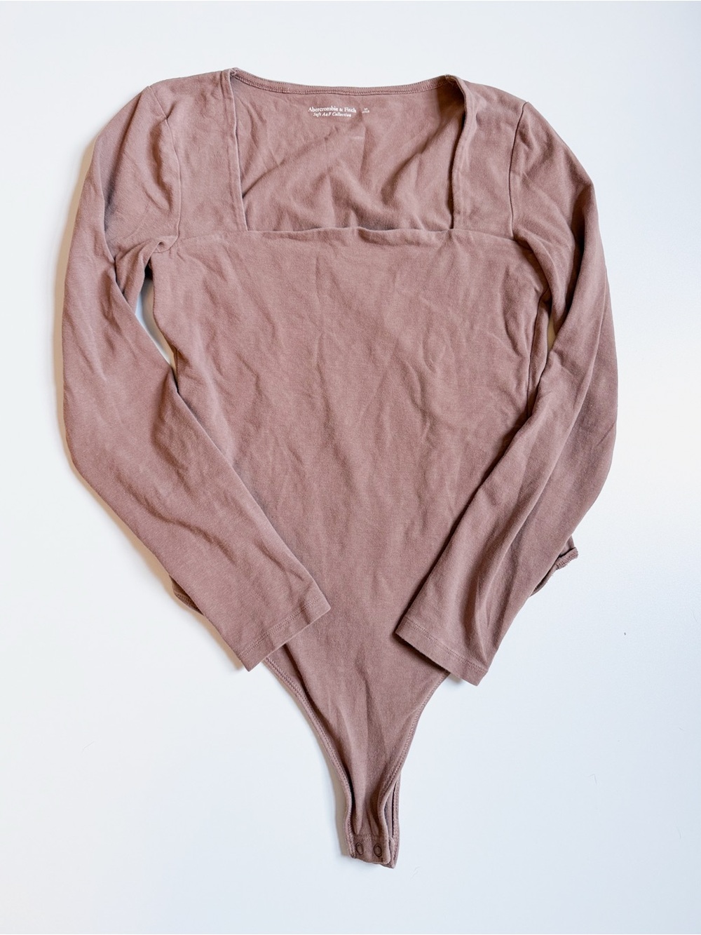 Abercrombie & Fitch Long Sleeve Square-Neck Bodysuit - Mauve Taupe